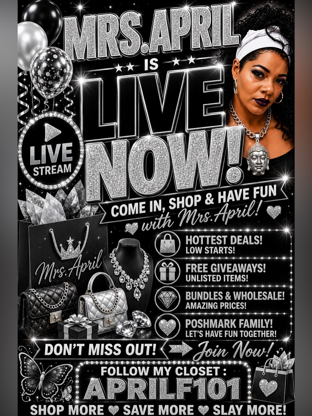 Live Now! Black & Silver Party Stream Promo Poster